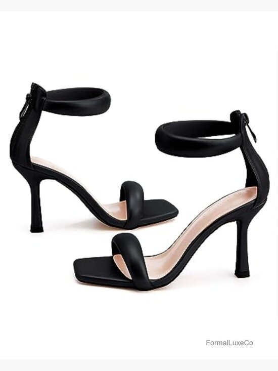 Blue Square Toe Stiletto Heels Strappy Sandals Ankle Strap  Stiletto Heeled Sandals Square Open Toe Ankle Strap Pump Shoes Summer